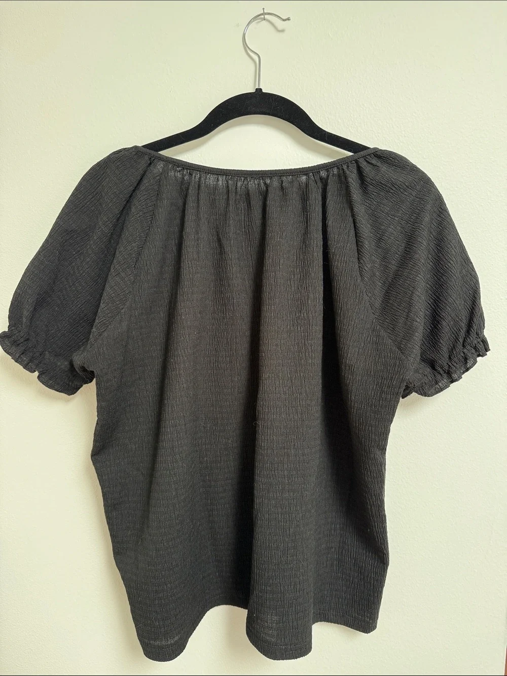 Madewell Black Gauze Peasant Blouse - Short Puff Sleeves